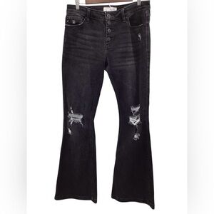 KanCan Black Distressed Flare Jeans Button Fly